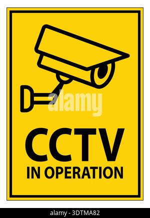 A striking yellow sign featuring a CCTV camera icon indicates surveillance in operation. This visual emphasizes security, awareness, and precaution in Stock Vector