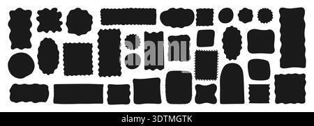 Abstract silhouette organic shape set with wavy liquid forms and irregular geometric frames. Retro fluid blobs curves, scalloped edges and soft oval spots. Flat minimal abstract elements modern look Stock Vector