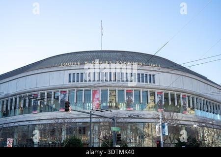 Facade of Davies Symphony Hall, home of the San Francisco Symphony, Civic Center, San Francisco, California, January 22, 2026. (Photo by Smith Collection/Gado/Sipa USA) Stock Photo