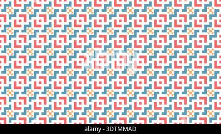 Modern abstract seamless pattern featuring repeating geometric shapes in coral, blue and orange tones on white background Stock Vector