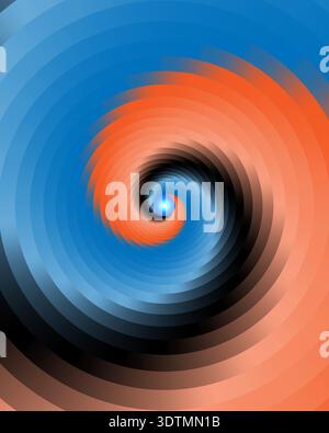Modern abstract spiral pattern with blue and orange gradient rings converging to a glowing center, futuristic motion background Stock Vector