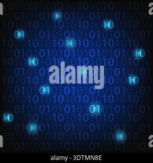 Abstract blue binary numbers glowing on dark background, digital data flow, technology cybersecurity and information concept Stock Vector