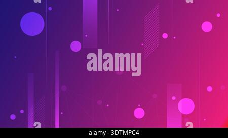 Futuristic abstract background with purple and pink gradient, floating circles and subtle geometric network lines Stock Vector