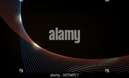 Elegant abstract background featuring flowing golden curved lines on a dark black backdrop, modern luxury and futuristic design concept Stock Vector
