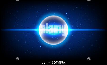 Futuristic abstract background featuring glowing blue energy sphere, horizontal light beam, star particles and cosmic sci-fi atmosphere Stock Vector