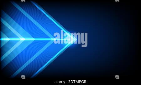 Futuristic abstract background with glowing blue arrow, light streaks and speed motion lines representing direction and technology Stock Vector