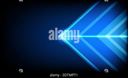 Futuristic abstract background featuring glowing blue arrow pointing right, light streaks and dynamic speed lines Stock Vector