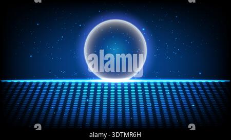 Abstract futuristic scene with a glowing blue energy sphere floating above digital grid, sci-fi technology background Stock Vector