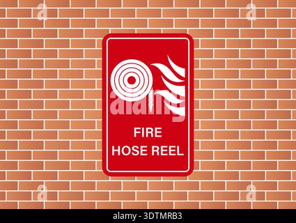 Fire Hose Reel Sign on Wall. Vector Illustration. Stock Vector