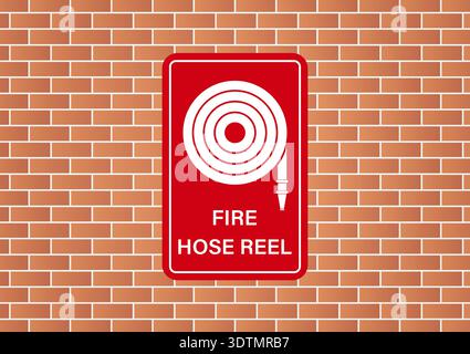 Fire Hose Reel Sign on Wall. Vector Illustration. Stock Vector