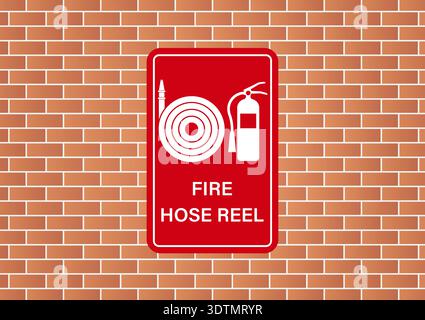 Fire Hose Reel Sign on Wall. Vector Illustration. Stock Vector