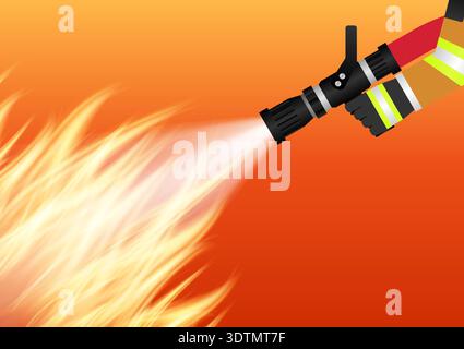 Firefighter Spraying Water to Extinguish Fire. Vector Illustration. Stock Vector