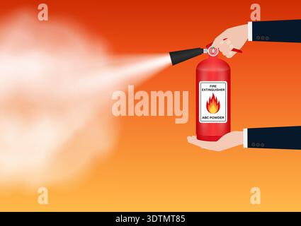 Hand using Fire Extinguisher. Vector Illustration. Stock Vector