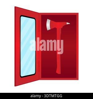 Fire Axe Box. Firefighter Axe. Vector Illustration Isolated on White Background. Stock Vector