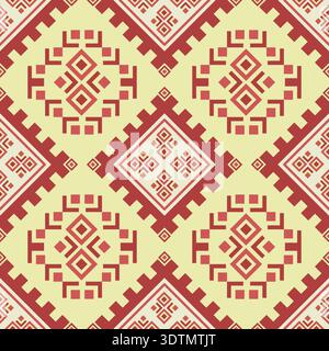 Red and cream seamless pattern with abstract ethnic ornaments, tribal motifs and geometric diamond shapes Stock Vector