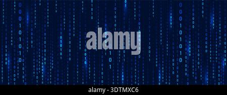 Binary Rain code on blue abstract background. Technology and security. Futuristic cyber matrix with computer information and science fiction depth Stock Vector