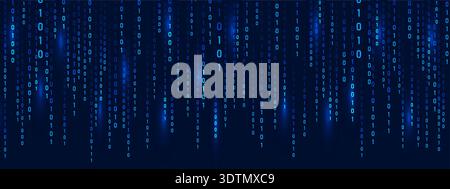 Binary code Rain with blue matrix. Abstract background. Technology or security. Cyber futuristic programming in cyberspace on screen and numbers with Stock Vector