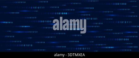 Blue binary code Rain on abstract matrix background. Computer technology. Futuristic cyber security with information and science fiction depth or Stock Vector