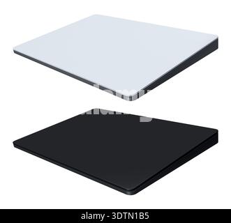 Two modern slim external touch pad, matte finish style, isolated on white background. Concept of portable computer accessories. Stock Photo