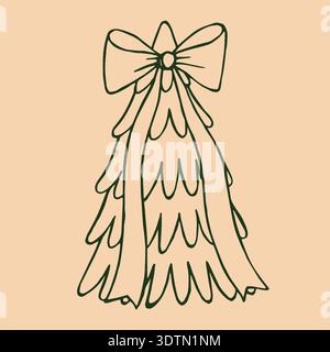 A vibrant green Christmas tree adorned with a large bow against a soft cream background. Stock Vector