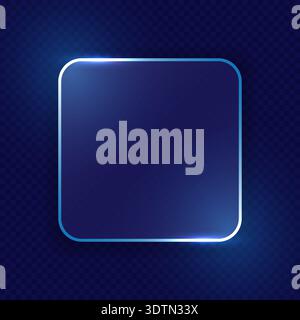 Transparent frosted glass square, rectangle. Glassmorphism element in dark blue colors for modern UI design elements and minimalist layouts. Glass texture icon. Vector Stock Vector