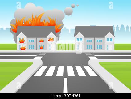 Burning house. House on fire. Fire in the House.  Vector Illustration. Stock Vector