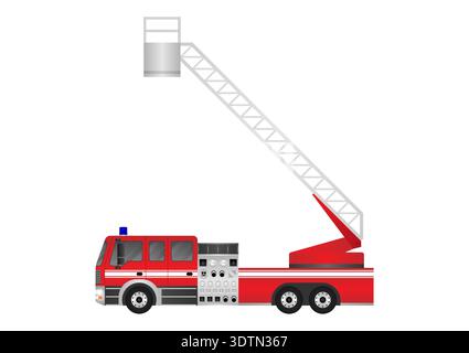 Fire Engine or Fire Truck. Fire Emergency Rescue Truck. Vector Illustration Isolated on White Background. Stock Vector