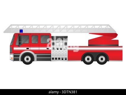 Fire Engine or Fire Truck. Fire Emergency Rescue Truck. Vector Illustration Isolated on White Background. Stock Vector