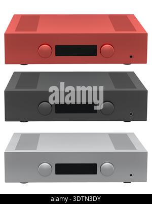 Set of colorful audio amplifiers with minimalistic design isolated on ...