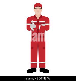 Car Mechanic or Automobile Mechanic. Man in Mechanic Uniform. Car Repair and Service Center. Car Maintenance. Vector Illustration. Stock Vector