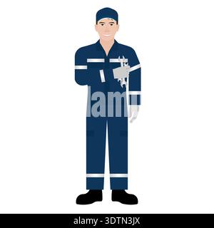 Car Mechanic or Automobile Mechanic. Man in Mechanic Uniform. Car Repair and Service Center. Car Maintenance. Vector Illustration. Stock Vector