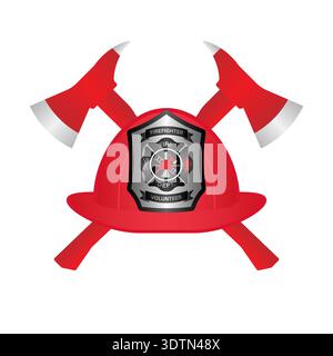 Firefighter Helmet with Fire Axe. Fireman Hat. Vector Illustration Isolated on White Background. Stock Vector