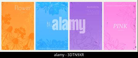 Bright flower gradient banners. Pink, Blue, orange and purple colors. Discount or sale background.  Stock Vector