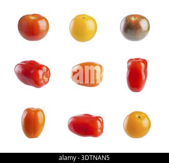 Multicolored cherry tomatoes isolated on white background Stock Photo