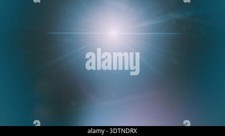 ethereal soft blue white optical lens flare hazy transparent overlay. bright glowing mist beam ray element isolated on black background. peaceful spir Stock Photo