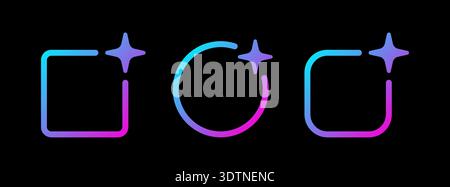 AI gradient square, circle frame. Artificial intelligence neon border with star. Design element. Neural network border with blue pink gradient. Vector Stock Vector