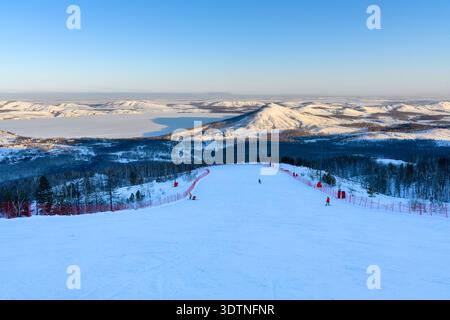 View of a steep ski slope at a winter resort in the Pyrenees