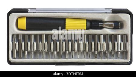 Toolbox with screwdriver and replaceable bits isolated on white Stock Photo