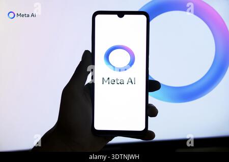 Meta AI logo on smartphone for Facebook Artificial Intelligence Stock Photo