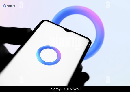 Meta AI logo on smartphone for Facebook Artificial Intelligence Stock Photo