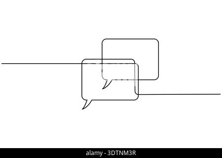 Continuous one line drawing two square speech bubbles Stock Vector