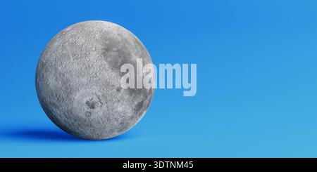 Space Exploration And Astronomy Concept. Realistic Detailed Moon Sphere With Craters Isolated On Blue Background. Elements of this image furnished by Stock Photo