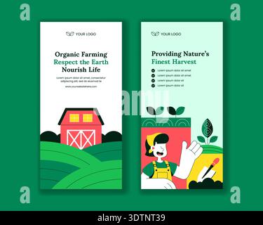 Vertical Banner Organic Farming Process Flat Cartoon Hand Drawn Design Stock Vector