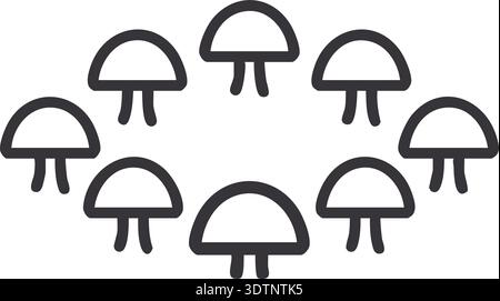 Simple row of small mushroom icons with rounded caps in minimal black outline style Stock Vector