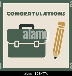 Congratulations card featuring a briefcase and pencil as a career and success symbol Stock Vector