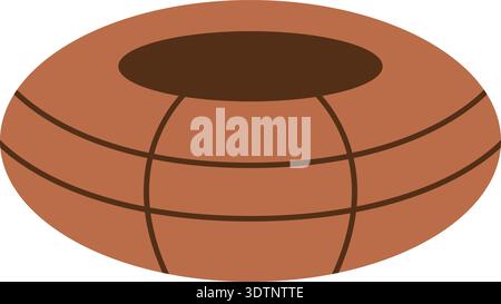 Top view illustration of a wooden bowl with circular ring lines and shaded interior Stock Vector