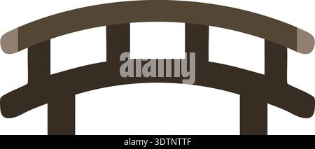Simple curved bridge silhouette with repeating rail segments in a bold black shape Stock Vector