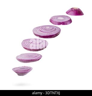 Sliced and falling red onion isolated on white background Stock Photo