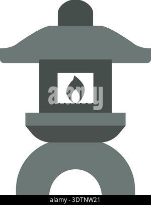 Flat illustration of a stone lantern with a small flame symbol in the center window Stock Vector