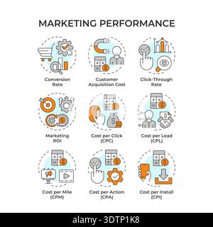 Marketing performance multi color concept icons Stock Vector